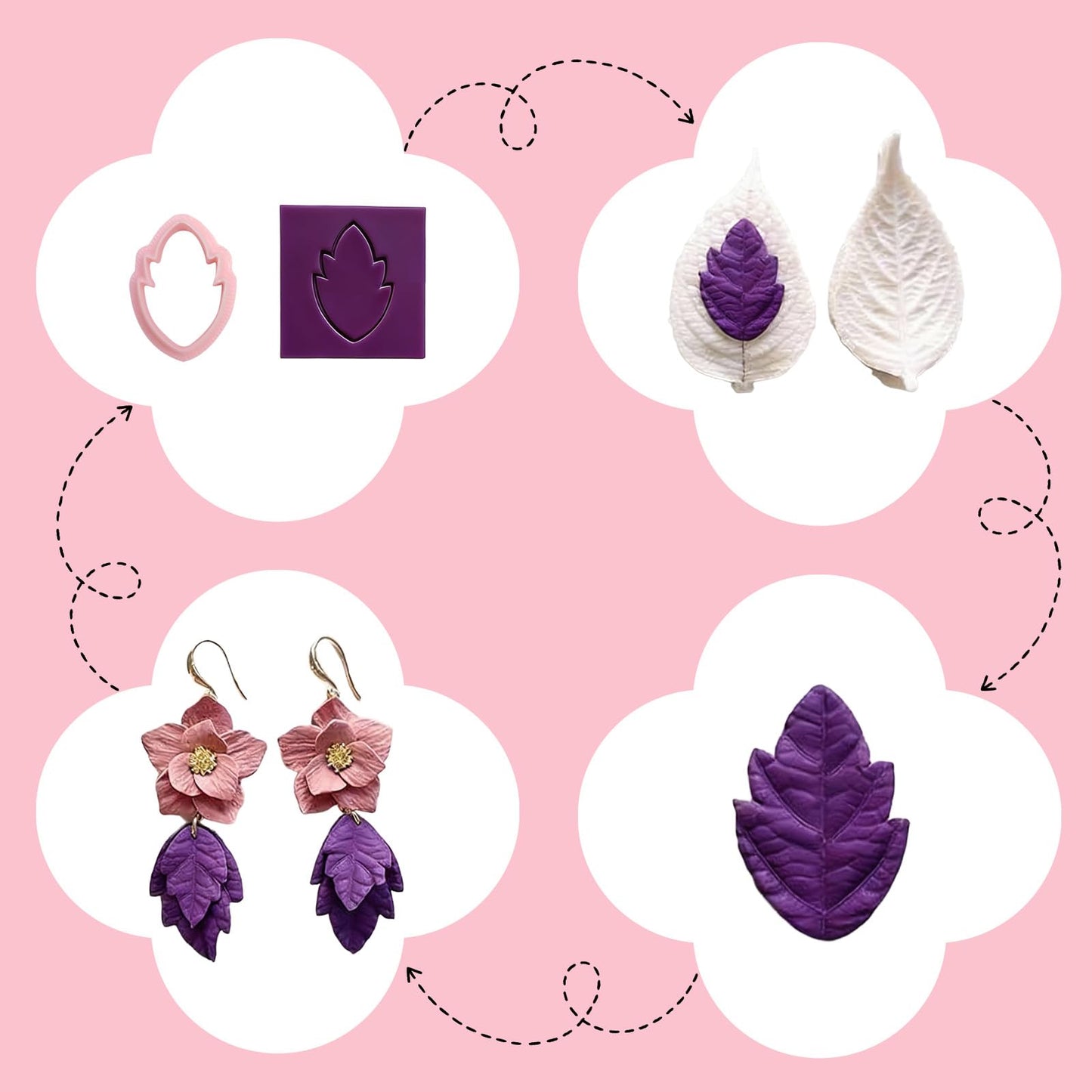 8 Pcs Clay Cutters Molds for Polymer Clay Jewelry, Press Mold and Cutter Set for Earrings, Floral Leaf Geometric Shapes with Mini Flower Press Tools for Crafts