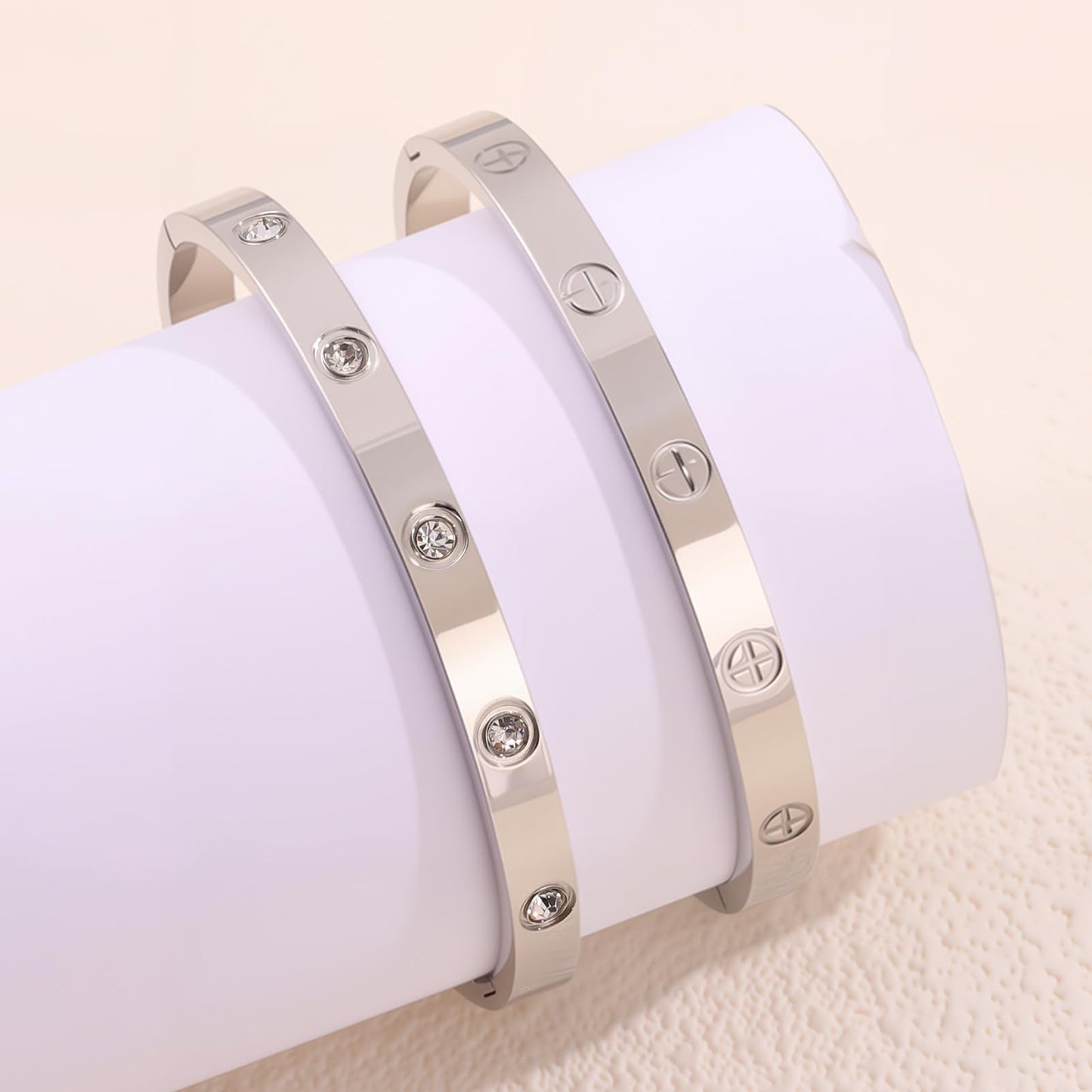Camhanno 18K Gold Plated Stainless Steel Cuff Bracelet & Love Friendship Screw Bangle Bracelet Set for Women with Gift Box (2Pcs Silver Set Style 4)
