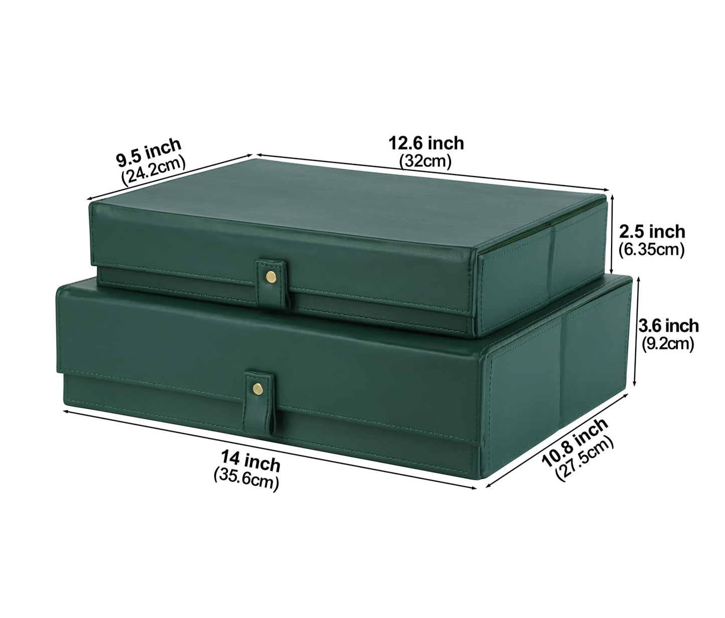 HofferRuffer Photo Storage Boxes with Dust-Proof Lid, Set of 2 Faux Leather Lidded Storage Bins, Photo, Jewelry, Scrapbooking Supplies, Keepsake Organizer for Elegant Home & Office Decor (Green)