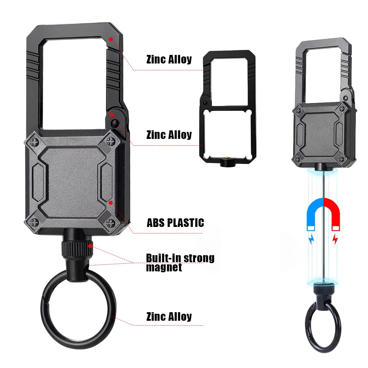 Magnetic Retractable Keychain with Gift box, Heavy Duty Carabiner Key chain with 25" Cord, Up to 50 oz Keys and Tools, Gift for Birthdays Christmas Father's Day Valentine's Day