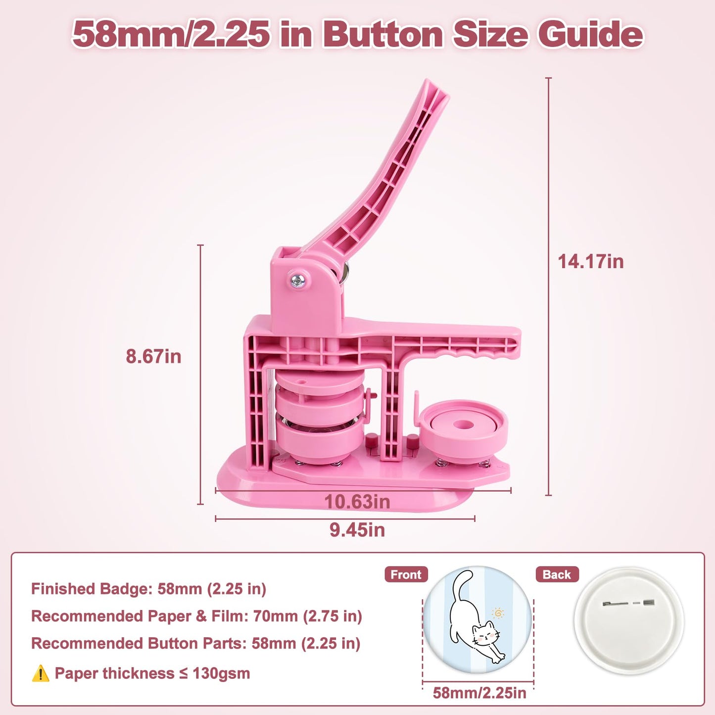 MK.Bear 2026 Button Maker Machine 2.25 Inch (58mm), No Installation Required Pin Maker Kit for Button Making, DIY Pink Badge Maker Button Press with 30 Badge Supplies & Circle Cutter
