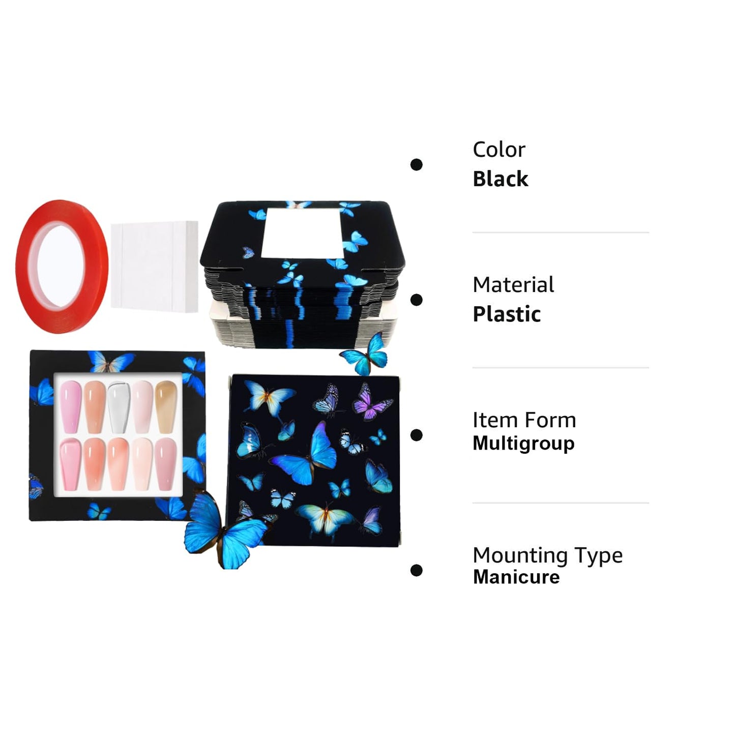 HLQHXWHZT 71 Pcs Include 35Pcs Empty Press on Nails Packaging Box 35 Pcs White Background Papers and 1 Double Sided Tape, Empty Nail Package Box Set for Press on Nail Business (Black)…