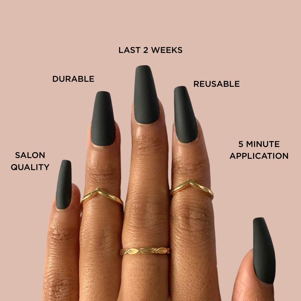 BLACK COFFIN Press-On Nails by Lavaa Beauty | Long Coffin | Matte Black Coffin Nails