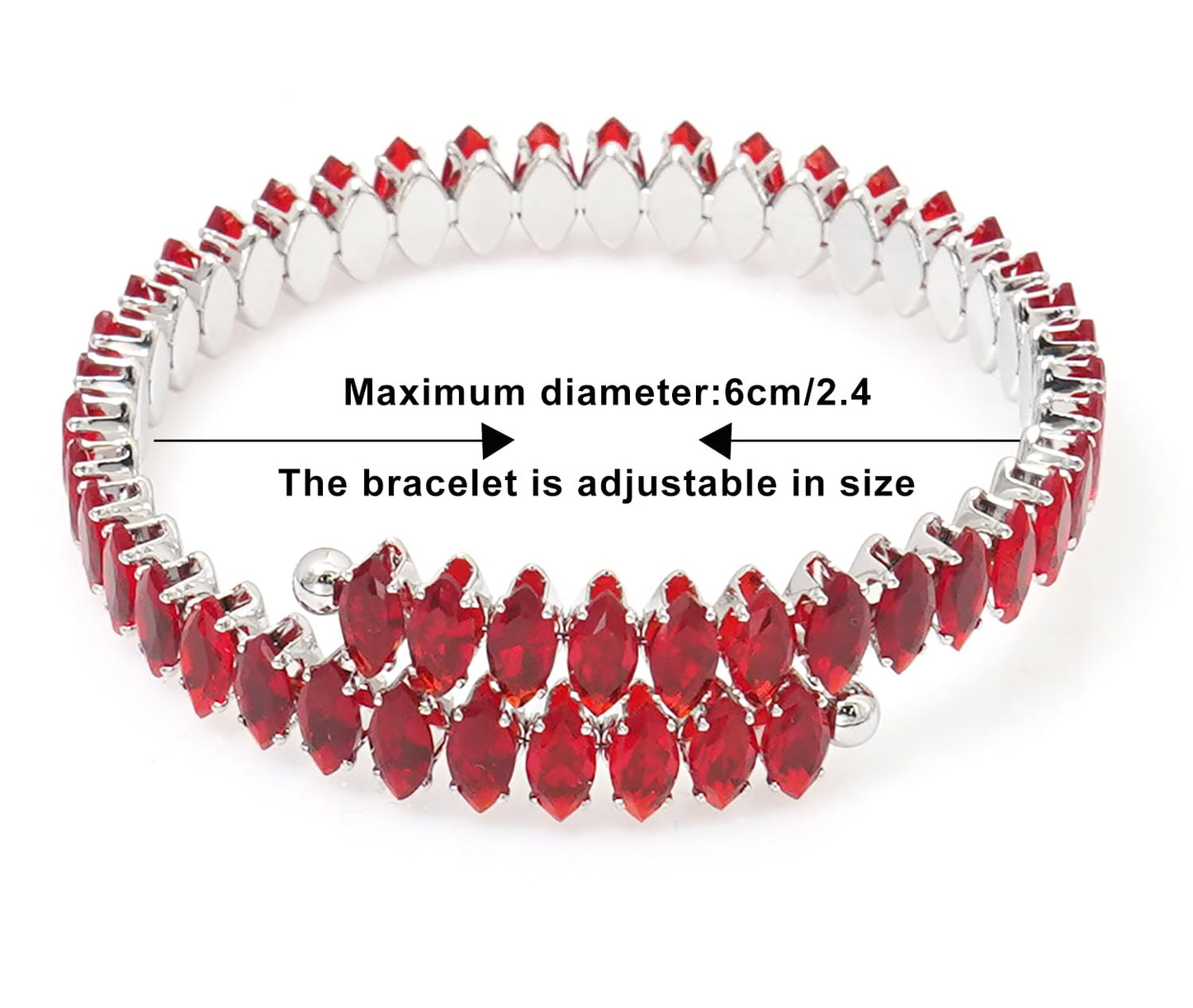 Wovanoo Rhinestone Cuff Bracelet Cubic Zirconia Tennis Bracelets Open Adjustable Bangle for Women Silver Red