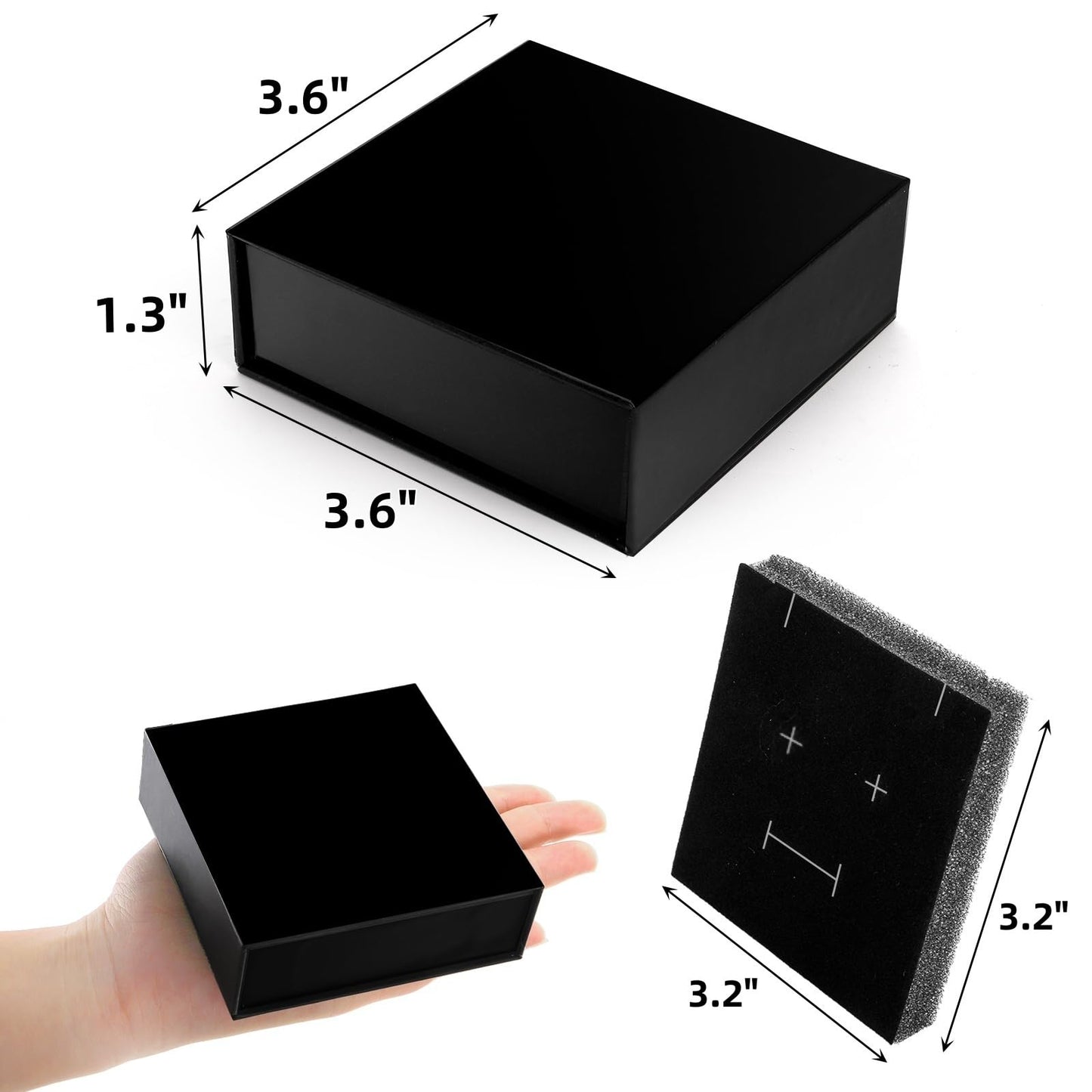 Covzoe 24 Pack Cardboard Jewelry Boxes, 3.6 x 3.6 x 1.3 Inch Small Jewelry Gift Boxes with Cotton Filled and Lid, Jewelry Storage Display Case for Necklace Earring Ring, Black