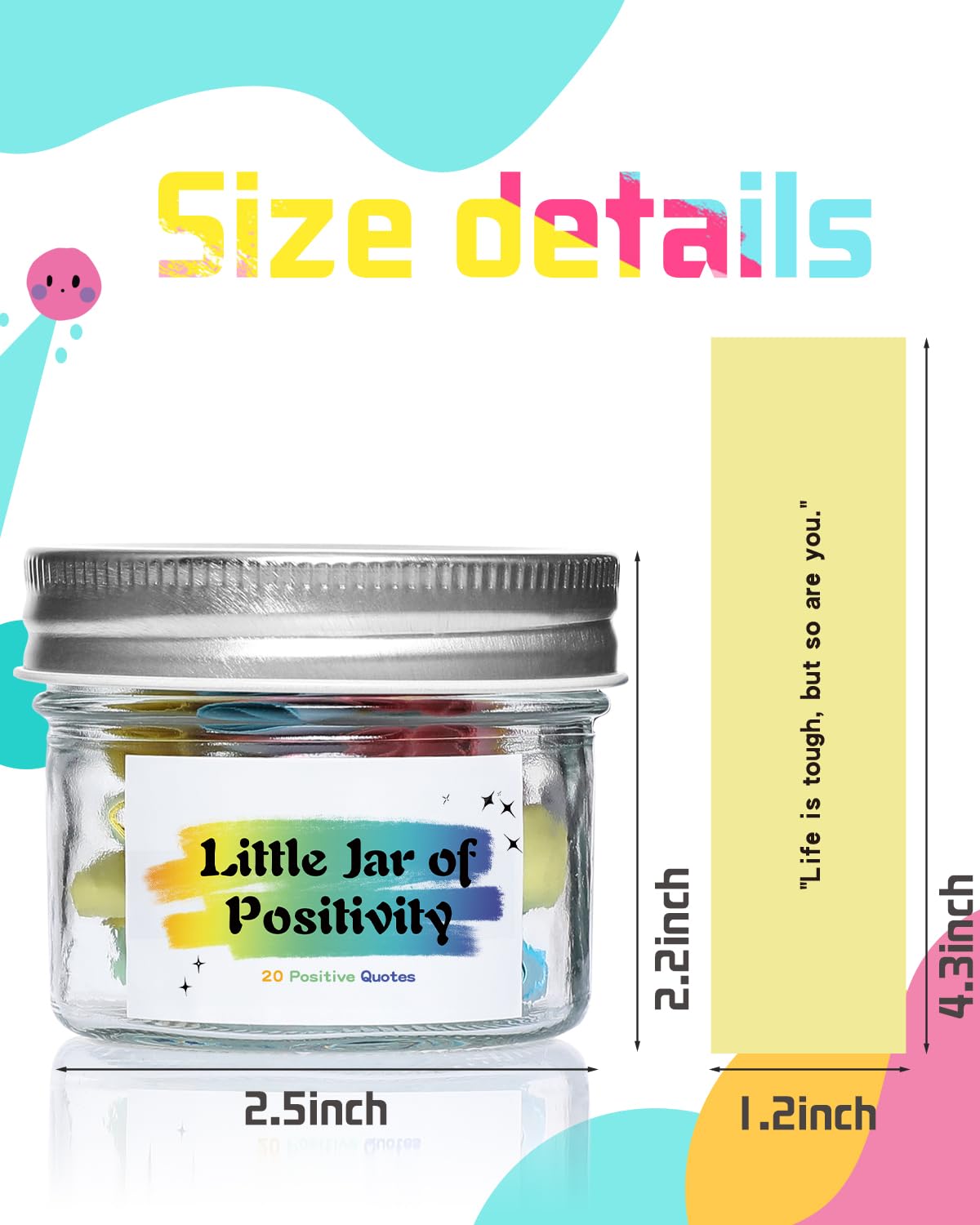 20 Positive Messages - Mini Jar of Positivity - Uplifting Affirmations, Self Care, Kindness, Joy, Motivational Messages Positive Jar Decorative Jar (Colorful-Positive)