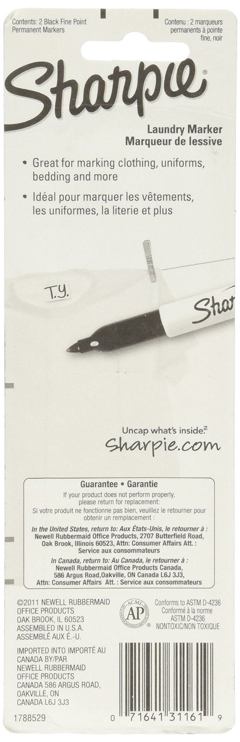 Sharpie Rub-A-Dub Fine Point Laundry Marker, Black, 2 Count (Pack of 6) 12 Markers Total