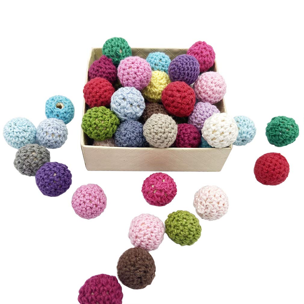 Wooden Crochet Beads 20mm 50pc Mix Color Beads DIY Accessories for Making Necklace Bracelet