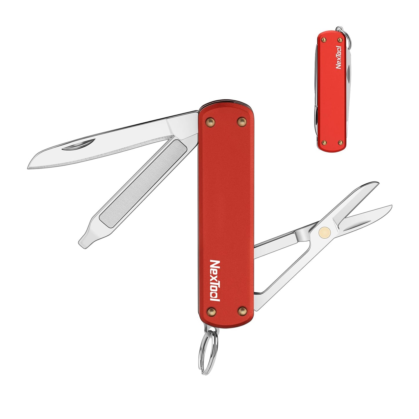 NexTool Keychain Knife, 5 in 1 Mini Multitool Key Chians, Small Pocket Knife with Key Ring, Scissors, Screwdrivers and Nail File, Cool Gadget Gifts for Men Women Dad Boyfriend Everyday Carry (Red)