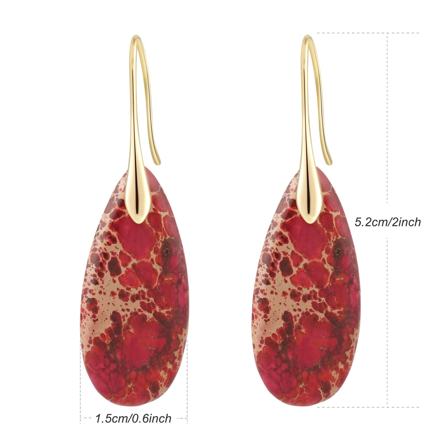 Sriomu Natural Healing Stone Fishhoop Dangle Drop Earrings Statement Gold silver earrings