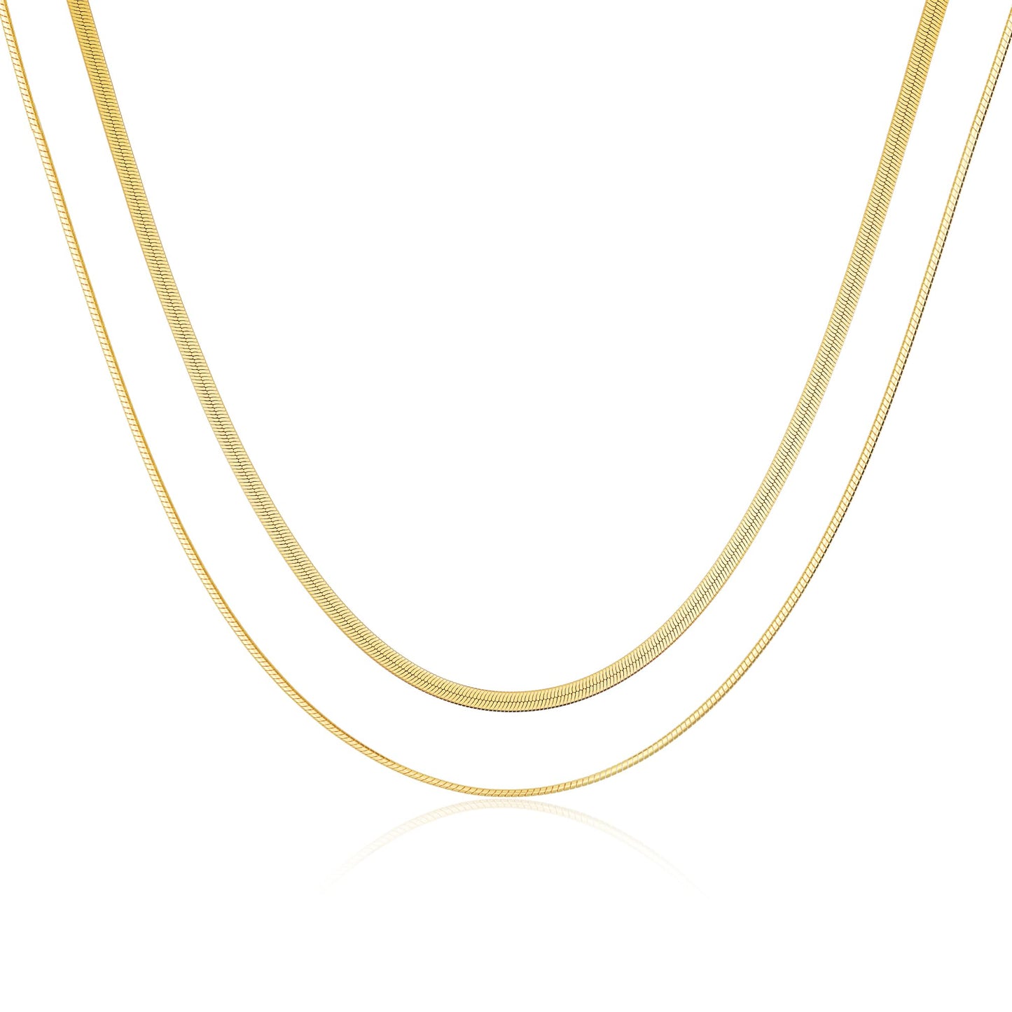 Freekiss Gold Herringbone Necklace for Women, Dainty 14k Gold Plated Flat Snake Gold Chain Choker, 16.5 inches, Perfect for Layering and Gifting