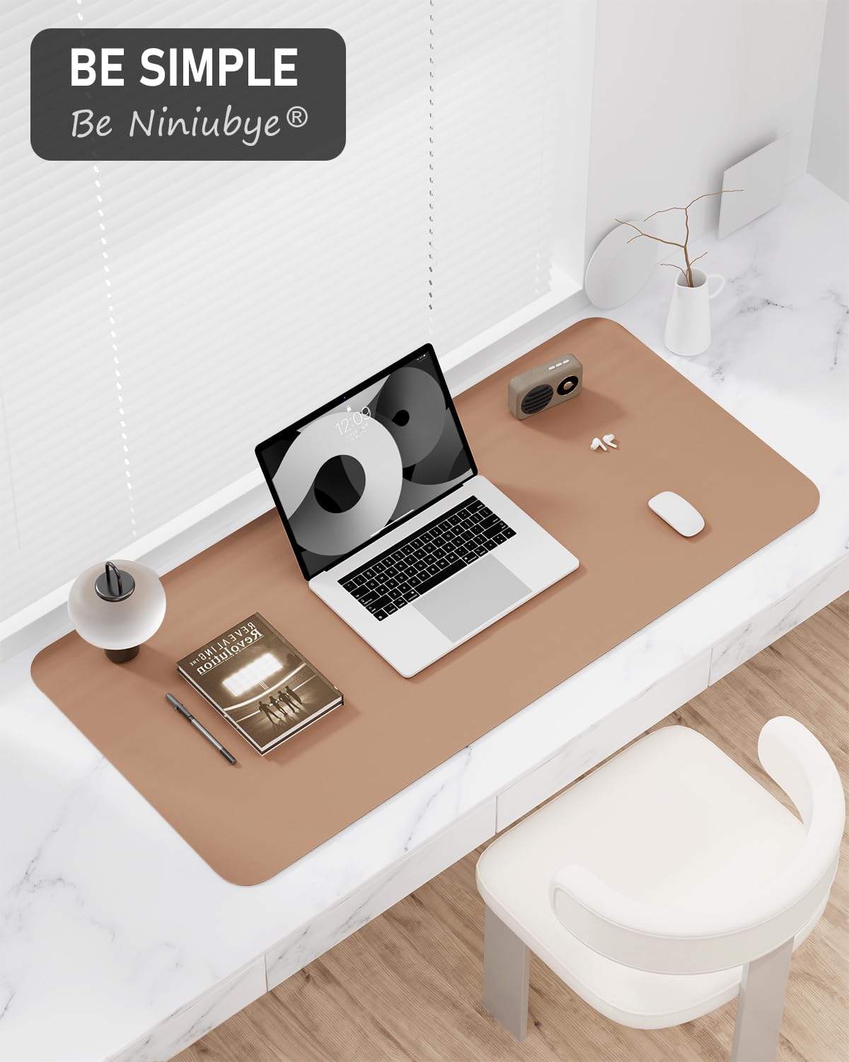 Niniubye Desk Pad, 35.5" x 17" PU Leather Non-Slip Desk Mat Large Mouse Pad for Desktop, Waterproof Laptop Computer Writing Mat for Office, Home, Work, Gaming, Champagne Gold