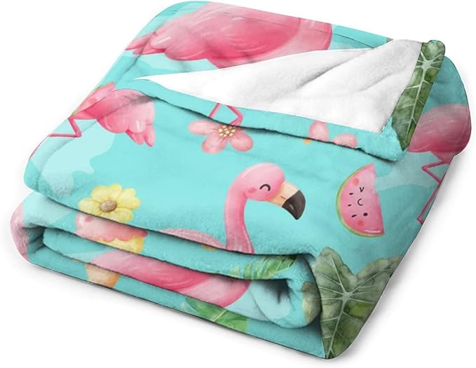 Flamingo Blankets Gifts - 50 x 60 Inches Cute Throw for Girls & Women - Green Soft Fuzzy Plush Flamingo Blankets for Sofa