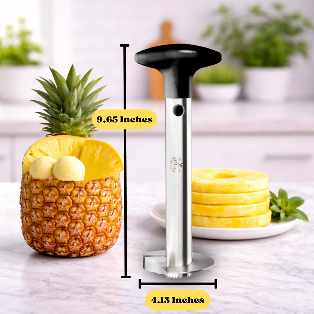 Zulay Kitchen Stainless Steel Pineapple Corer & Slicer – Heavy Duty Pineapple Cutter & Eye Removal Tool – Effortless Core Remover Tool with Sharp Reinforced Blade & Ergonomic Handle - Black