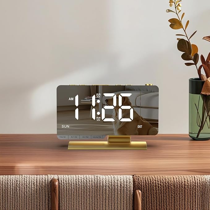Projection Alarm Clock for Bedroom Ceiling, Gold Digital Clock Room Decor