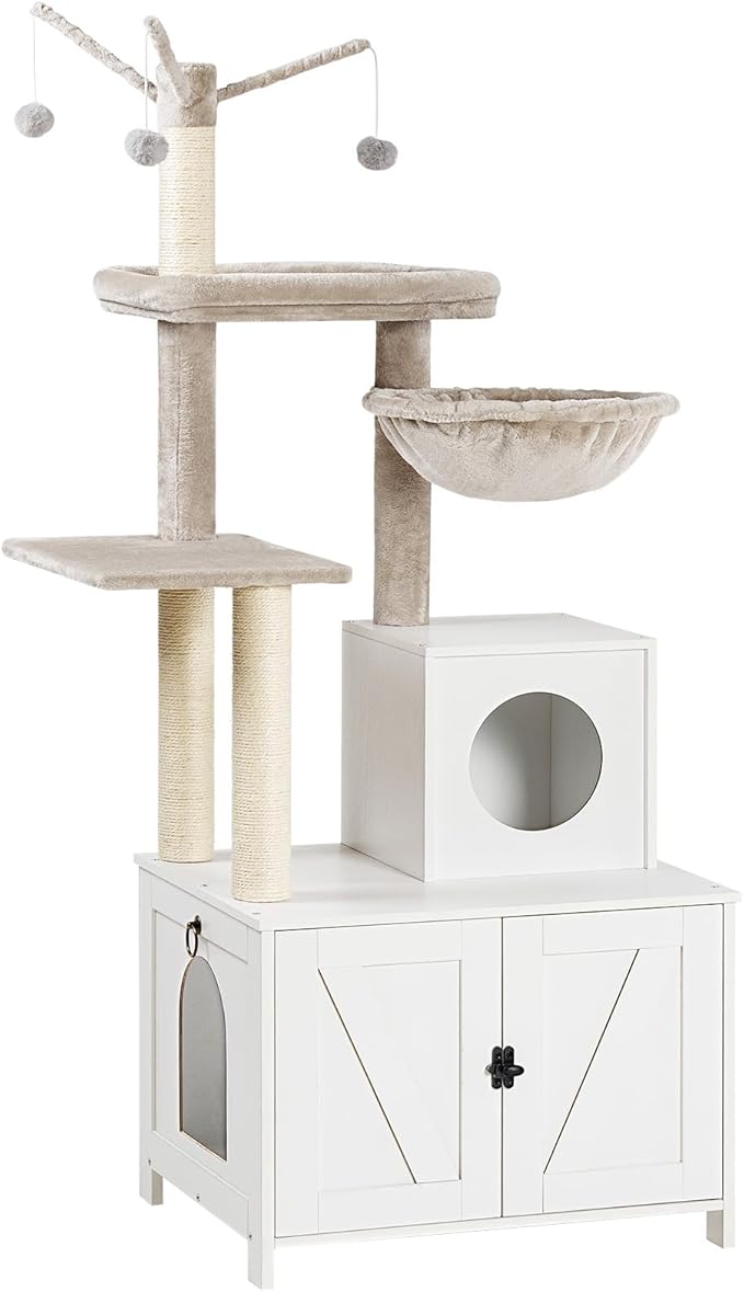 HOOBRO Cat Tree with Litter Box Enclosure for Indoor, Wooden Cat Condo with Scratching Posts, Hidden Litter Box Furniture, All-in-One Cat House, Rustic Brown FG15MZ03