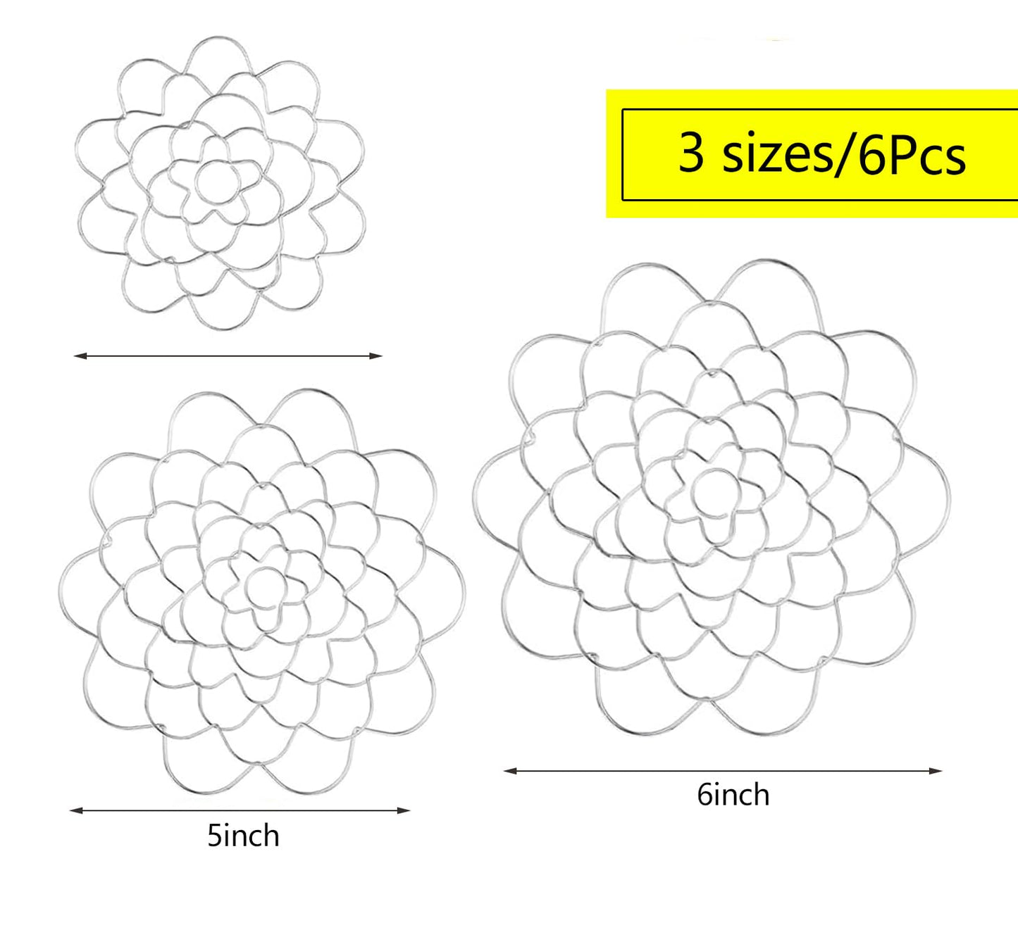 6Pcs Flower Arrangement Holder,BetterJonny 4/5/6Inch Stainless Steel Wire Flower Arranging Tool DIY Floral Design Reusable Metal Frog Insert for Bouquets, Centerpieces, Tall/Short Vases