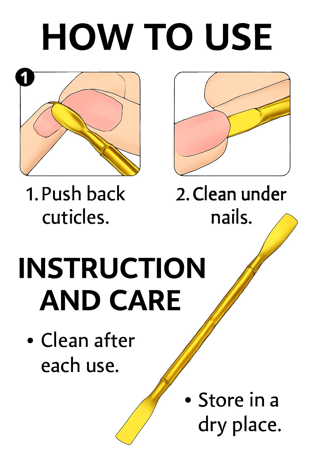 Professional Cuticle Tool, Double-Ended Paddle and Blade, Gold, 14 cm (Gold, Cuticle Pusher 13cm)