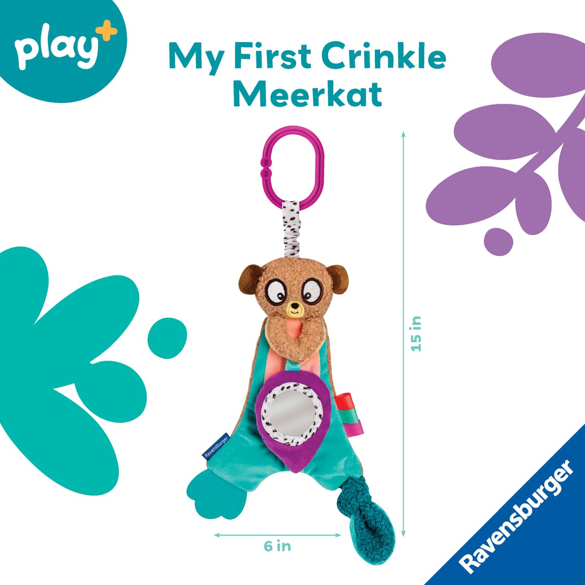 Ravensburger Play+ Crinkle & Chew - Meerkat | Soft Plush with Teething Edge | Multisensory Details | Fine Motor Fun