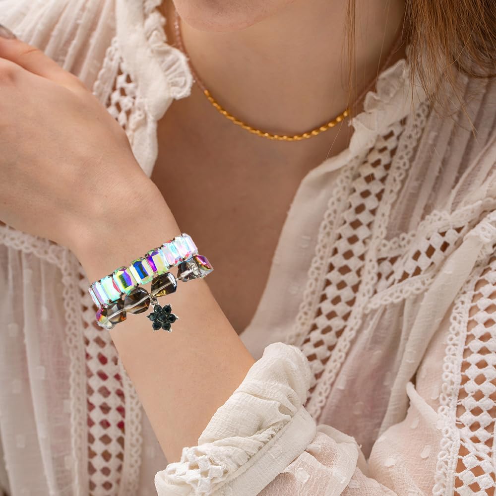 Yomisa Boho Bracelets for Women,Multilayer Wrap 5PCS Bling Colorful Beaded Bracelets Handmade Shiny Stackable Friendship Stretchy Beads Bracelets Set Punk Trendy Bohemian Jewelry Gift