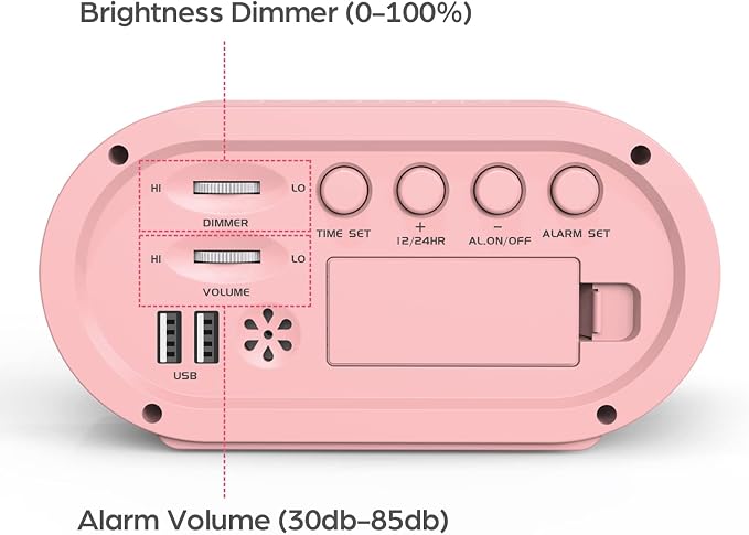 REACHER Pink Colorful LED Digital Alarm Clock with USB Charger