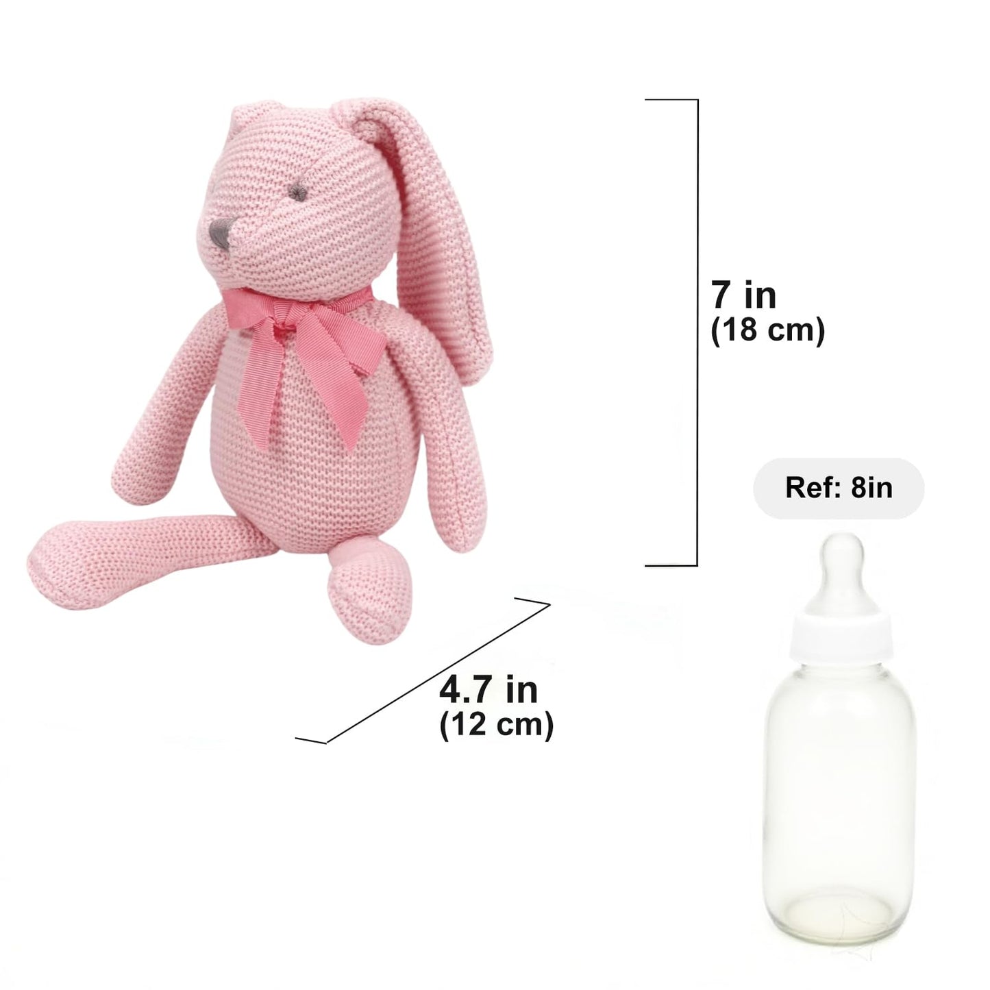 FLUFFYFUN 100% Organic Cotton Pink Bunny Rabbit Plush, 7.1" Baby Stuffed Animal for Newborn