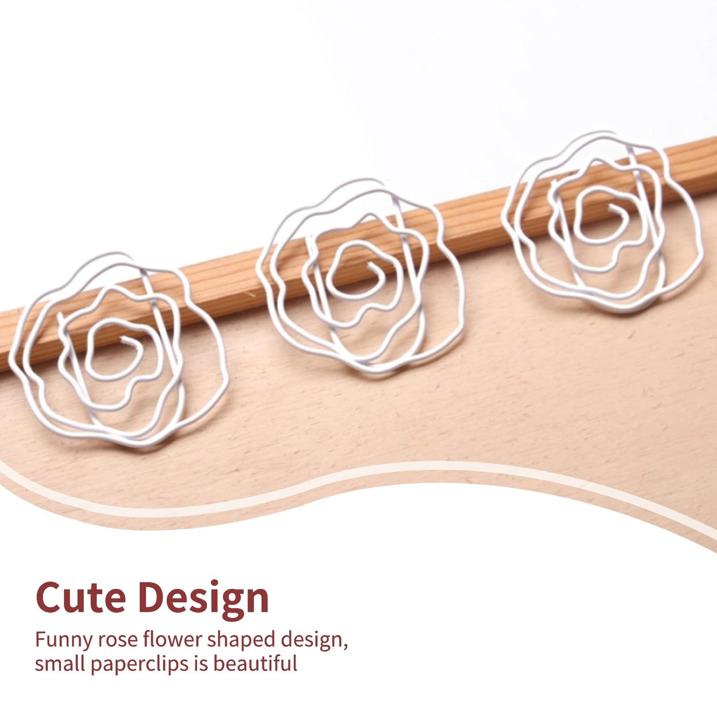 Flower Shaped Paper Clips, 100PCS Floral Paper Clips White Rose Shape Paperclips Decorative Paperclips Bookmarks with Box for Office Home School Supplies