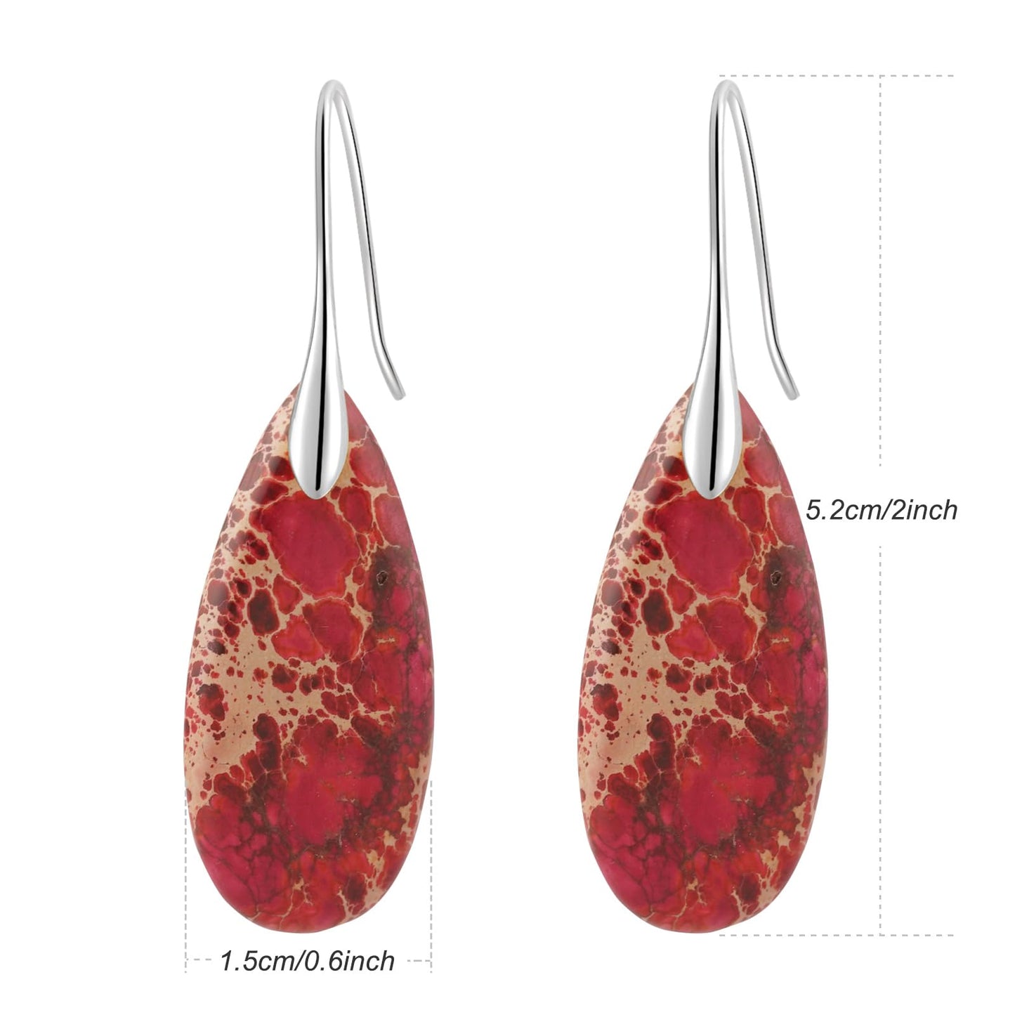 Sriomu Natural Healing Stone Fishhoop Dangle Drop Earrings Statement Gold silver earrings