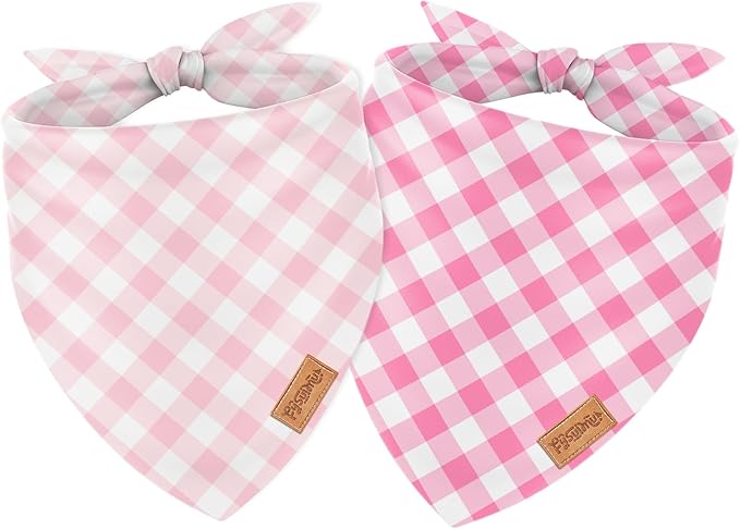 FYSUIMU 2 Pcs Spring Summer Pink Plaid Dog Bandanas Valentine's Triangle Pet Scarf Adjustable Puppy Neckerchief Dog Bib for Medium Large Cat Costume Accessories