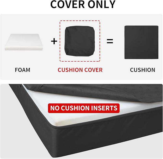 Easy-Going Waterproof Patio Cushion Covers ONLY Cover 22x22x4 inch 4 Pack Replacement Non-Slip Outdoor Seat Cushion Slipcover with Zipper. Black