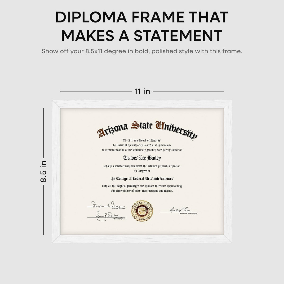 Homeforia 8.5 x 11 Diploma Frame White Wood, High End Oak 8.5x11 Certificate Frames, 11x8.5 Document Frames for Wall or Tabletop, 8.5 by 11 Award White Wooden Frame, Tempered Glass, Wall Kit, Set of 1
