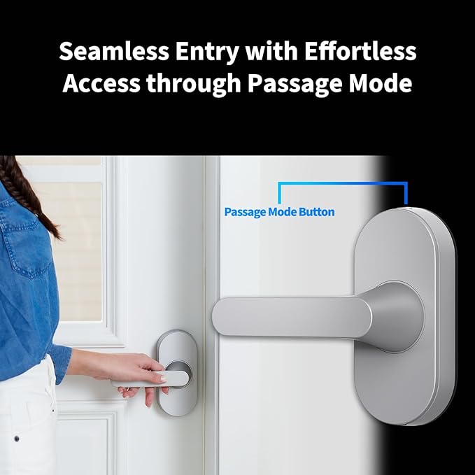 Aqara Smart Lock U300, Fingerprint Keyless Entry Door Lock with Handle, Matter Over Thread with Apple Home Keys, Touchscreen Keypad, Smart Lever Lock Supports Apple Home, Alexa, Google, IFTTT, Silver