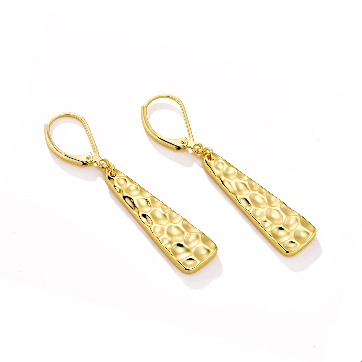 Gold Leverback Earrings, ALEXCRAFT 14K Gold Long Bar Hammered Dangle Earrings for Women Trendy Hypoallergenic 925 Sterling Silver Lightweight Statement Boho Dangling Drop Leverback Teardrop Earring