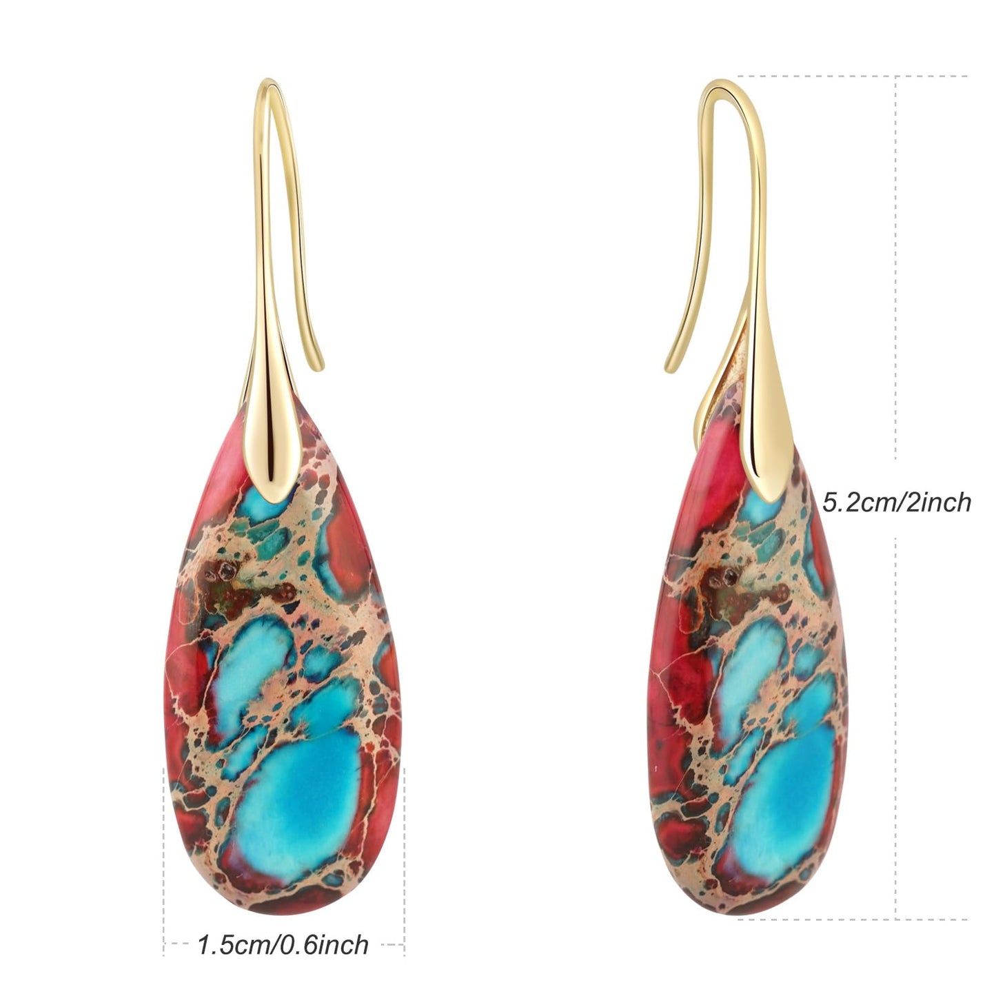 Sriomu Natural Healing Stone Fishhoop Dangle Drop Earrings Statement Gold silver earrings