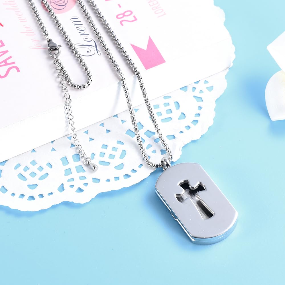 mingkejw Cross Essential Oil Diffuser Necklace Aromatherapy Pendant Locket Jewelry Stainless Steel Perfume Necklace| 22 Adjustable Chain| 12 Refill Pads| Gift Box