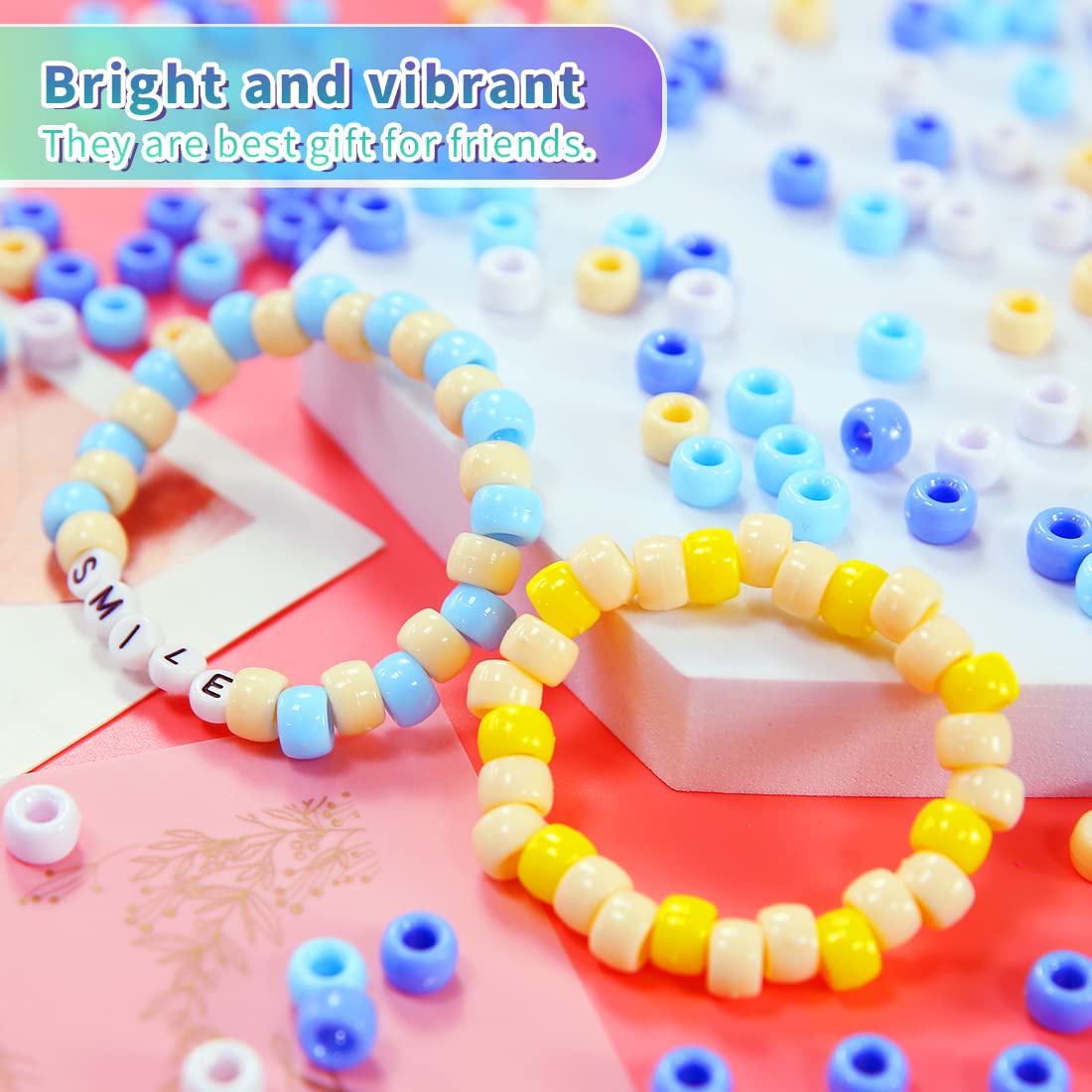 Iooleem Pony Beads(4500pcs Candy Macaroon Pony Beads), Beads for Bracelets Making, Crafts, Beading Supplies, Friendship Bracelets Making.