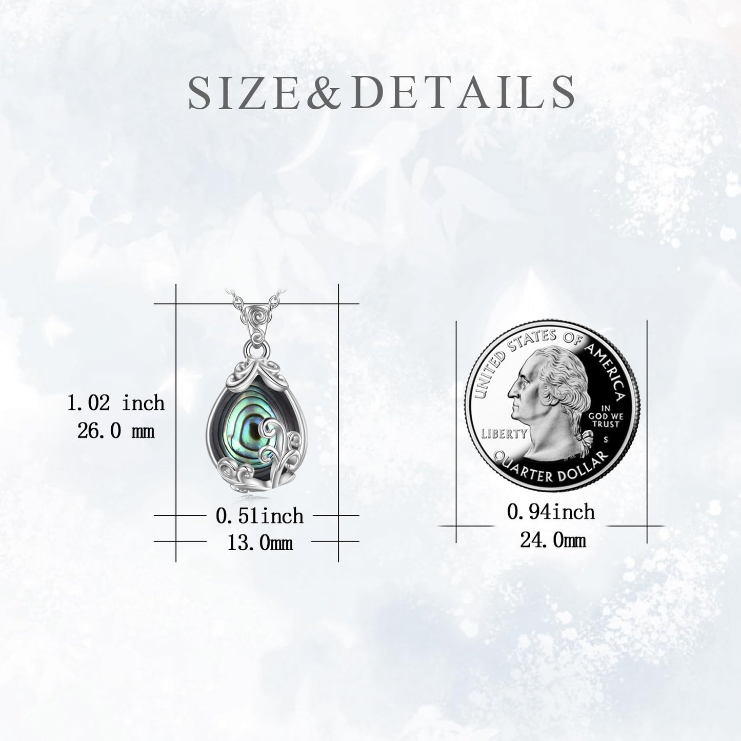 POPLYKE Sterling Silver Abalone Shell Filigree Teardrop Pendant Necklace Gemstone Crystal Jewelry for Women