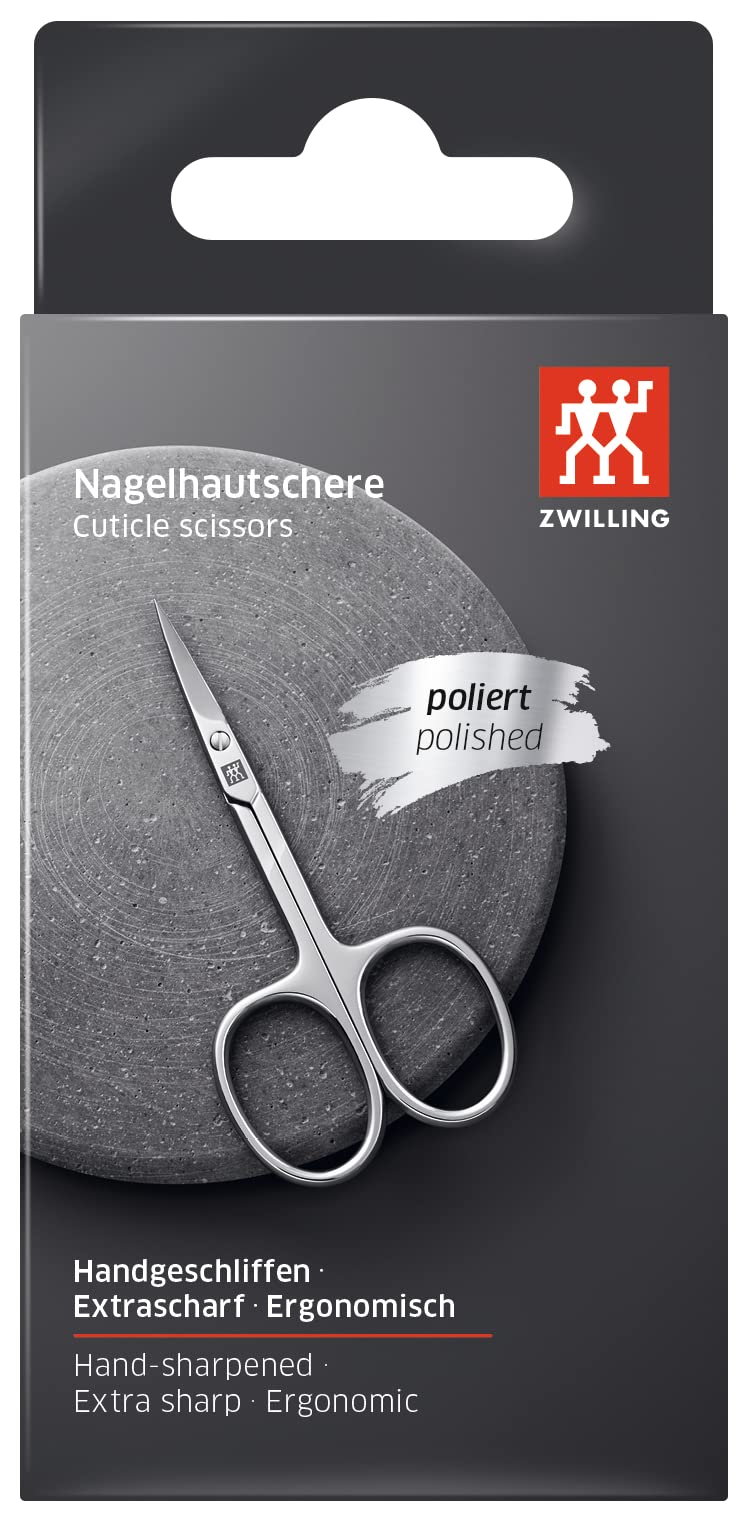 ZWILLING Cuticle Scissors (precise cut for skin remnants, sharp pointed blade, hypoallergenic), Polished, Silver, 3.5 inch