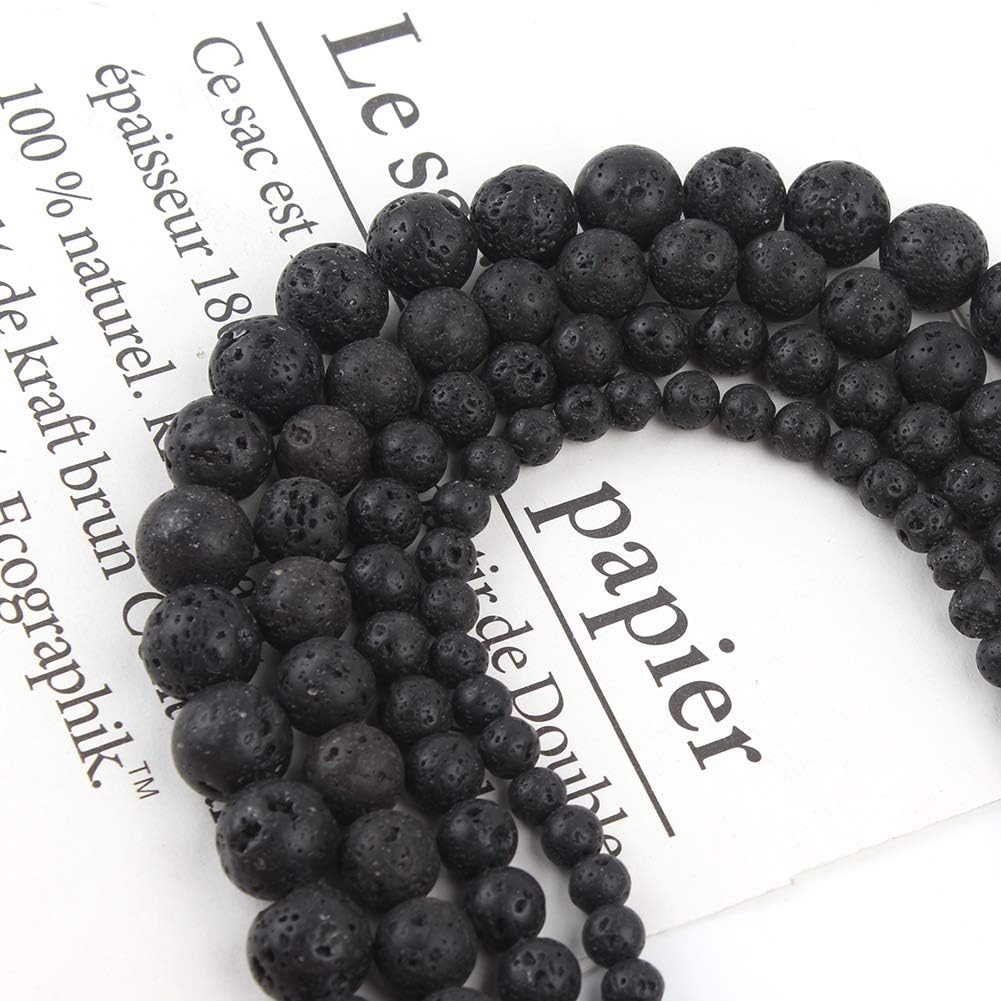 45pcs 8mm Natural Stone Beads Black Lava Beads Energy Crystal Power Gemstone for Jewelry Making, DIY Bracelet Necklace