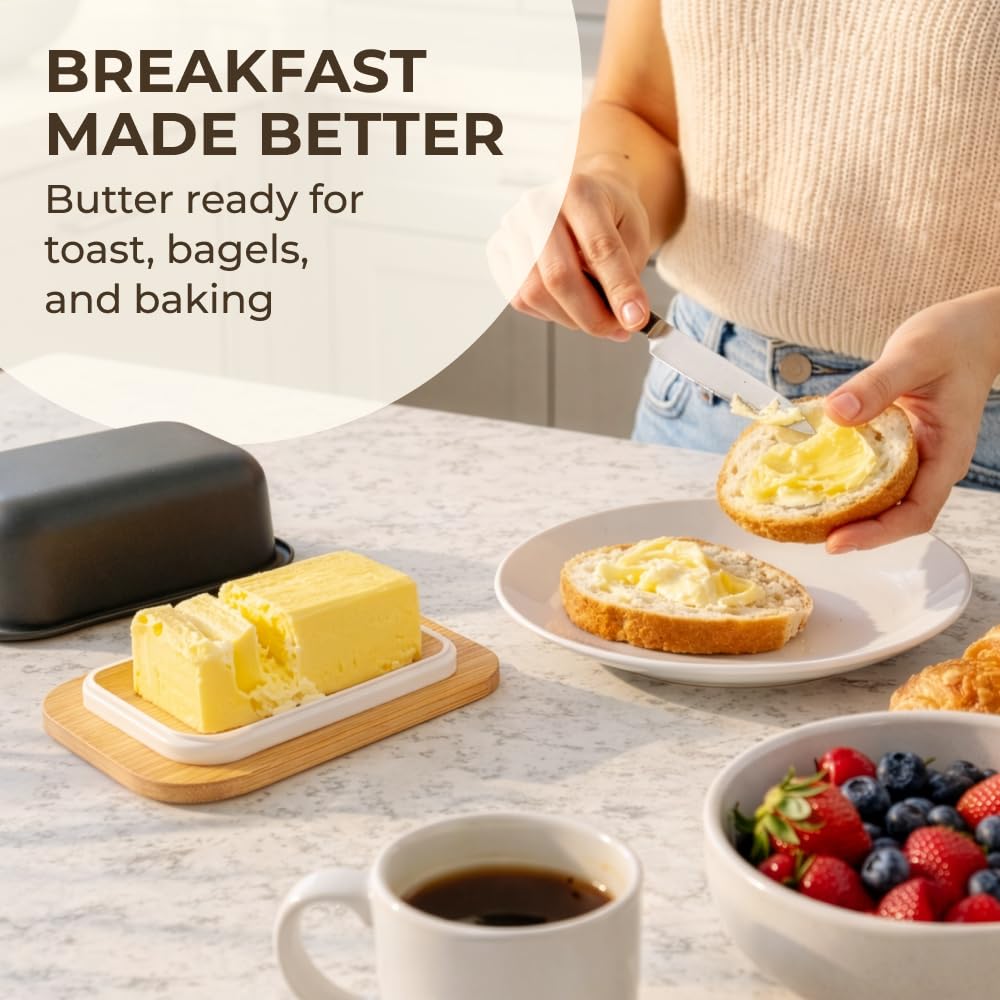 Butter Dish with Lid - Countertop & Fridge Butter Keeper, Container & Holder, Large and Small Tray with Lid, Storage Box, Mantequillera