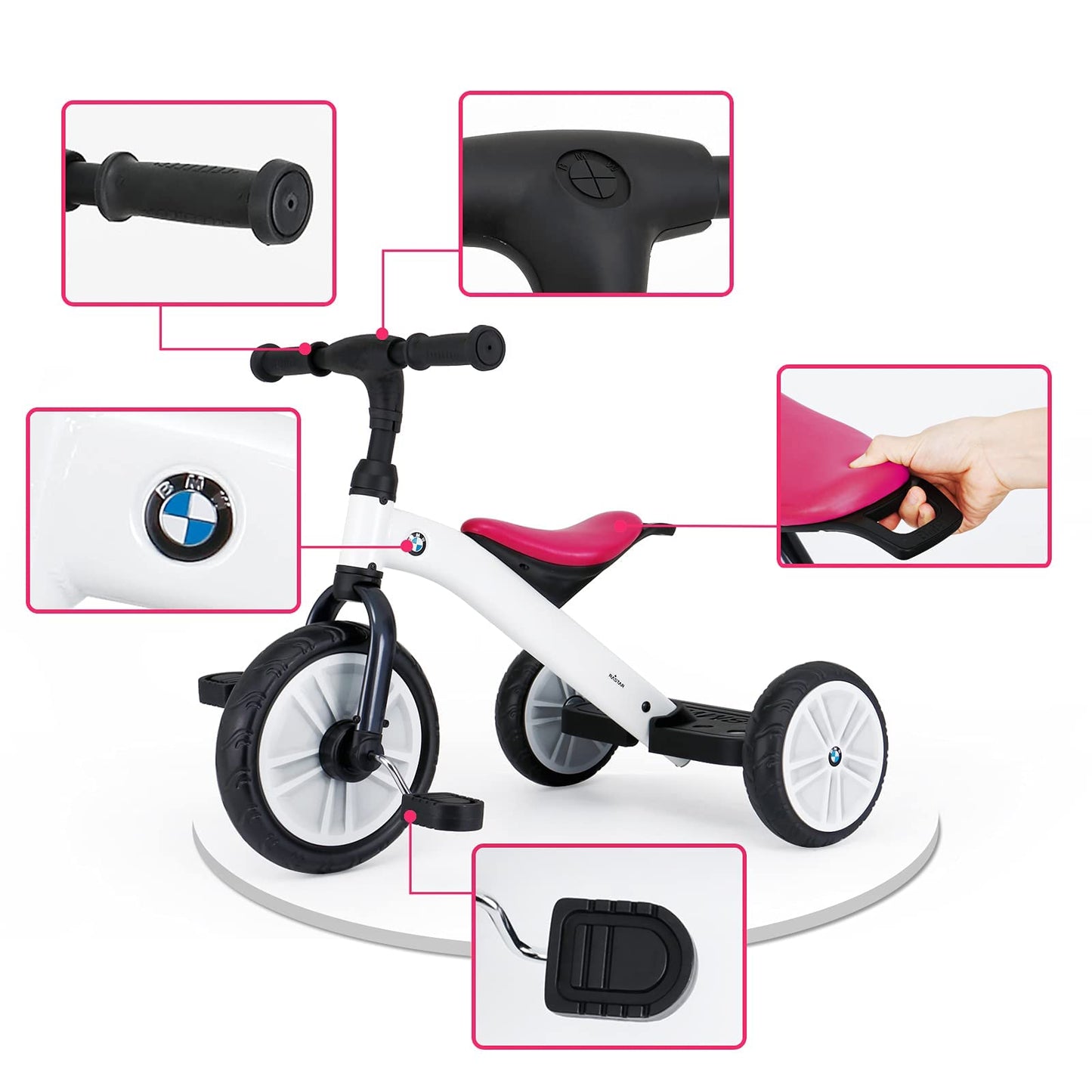 BMW Toddler Tricycle for Boys & Girls Aged 2-5, Valuable Gift for 2 3 4 5 Years Old, Pearl White