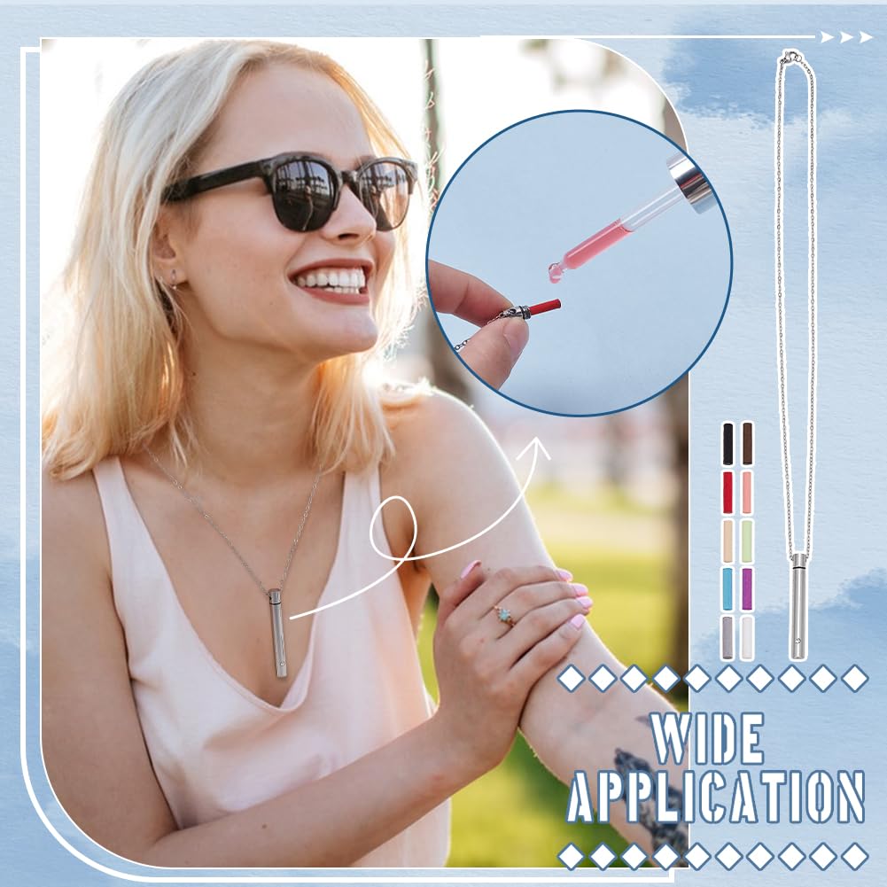 FINGERINSPIRE Column Essential Oil Necklace with 10Pcs Fibre Perfume Pads 20.35 inch Aromatherapy Diffuser 304 Stainless Steel Diffuser Scent Perfume Necklace Aroma Decorative Pendant