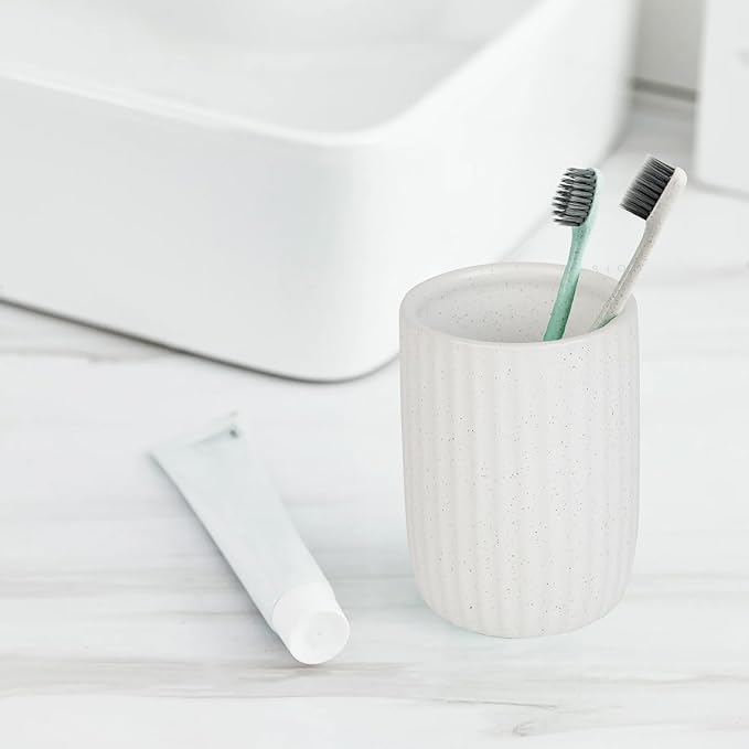 8 oz Toothbrush Holders for Bathroom, Ceramic Tooth Brushing Dispenser, Small Tooth Brush Organizer for Countertop, Toothpaste Storage Stand, Tumbler Storage Cup for Makeup Brushes -Black