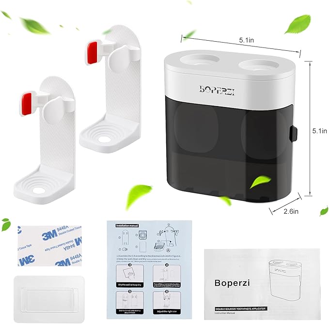 Boperzi 2 Pack Electric Toothbrush Stander and Toothbrush Holder Wall Mounted Automatic Toothpaste Dispenser Dustproof Cover Toothbrush Holder for Shower Bathroom Set Kids Family(Black+2 Pack)
