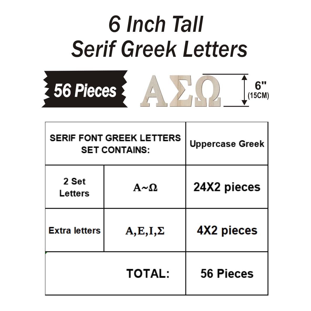 6 Inch 56 Pieces Wooden Greek Letters Crafts Unfinished Wood Greek Alphabets for Sorority/Fraternity/DIY Project/Learning/Wall Decor