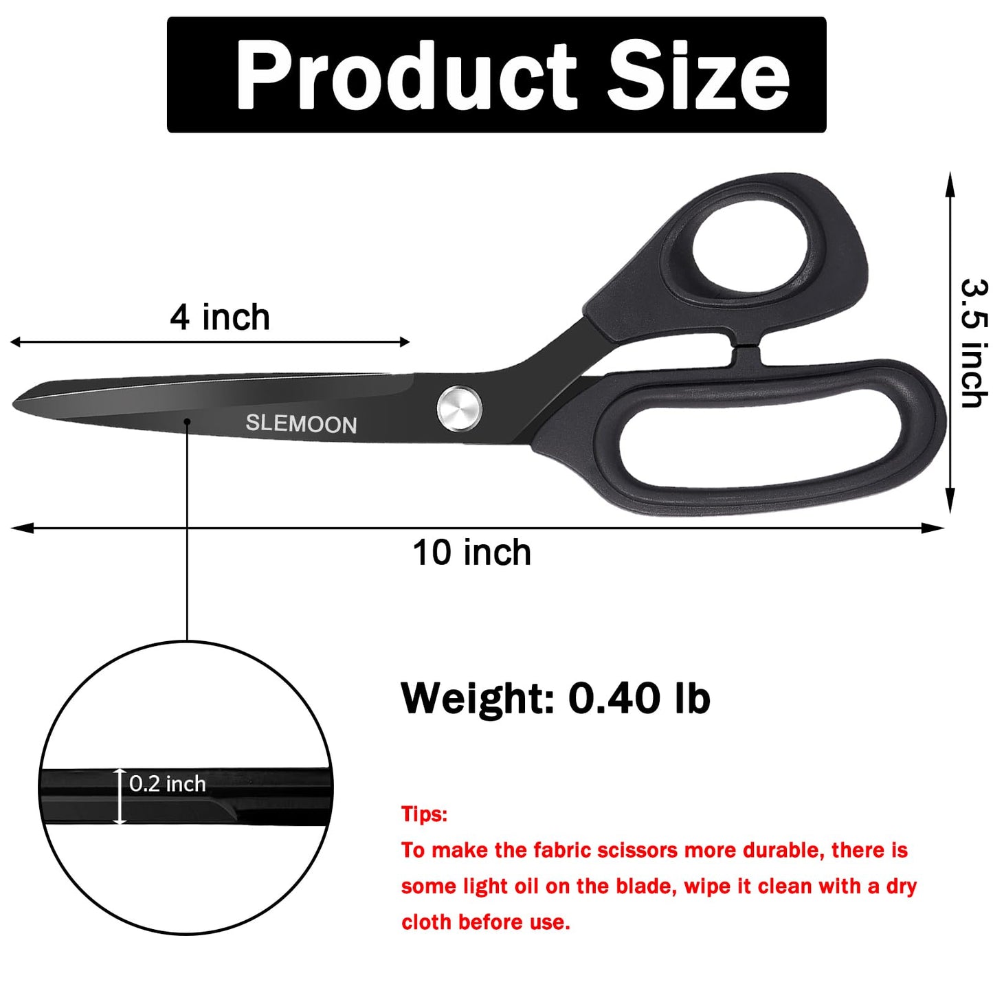 SLEMOON 10" Scissors All Purpose, Heavy Duty Premium Stainless Steel Tailor Scissors, Comfort Grip Handles for Fabric, Leather, Sewing & Crafting