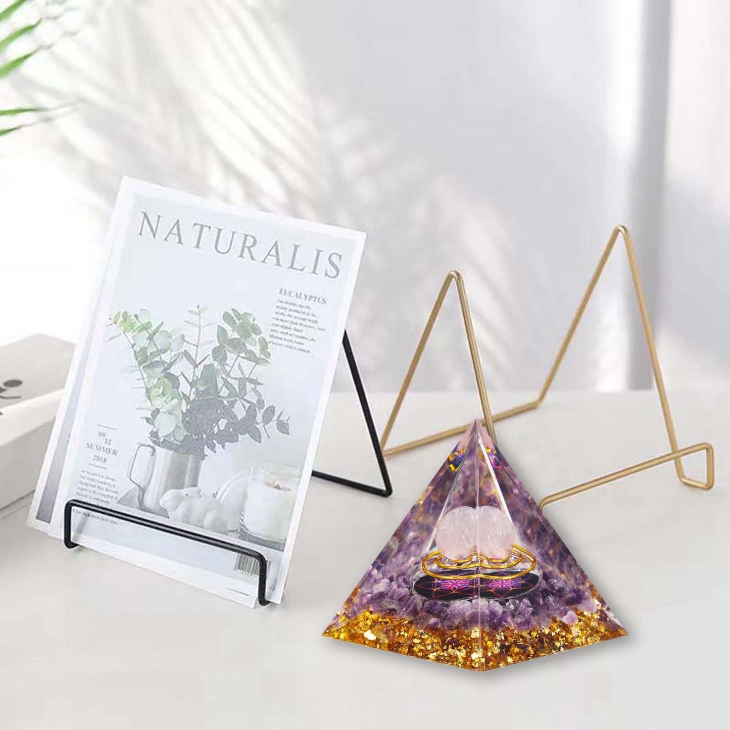 Crystal Pyramid, Rose Quartz & Amethyst Healing Crystal Pyramid Porstive Energy Generator, Natural Crystals Energy Pyramid for Attract Wealth Success and Lucky