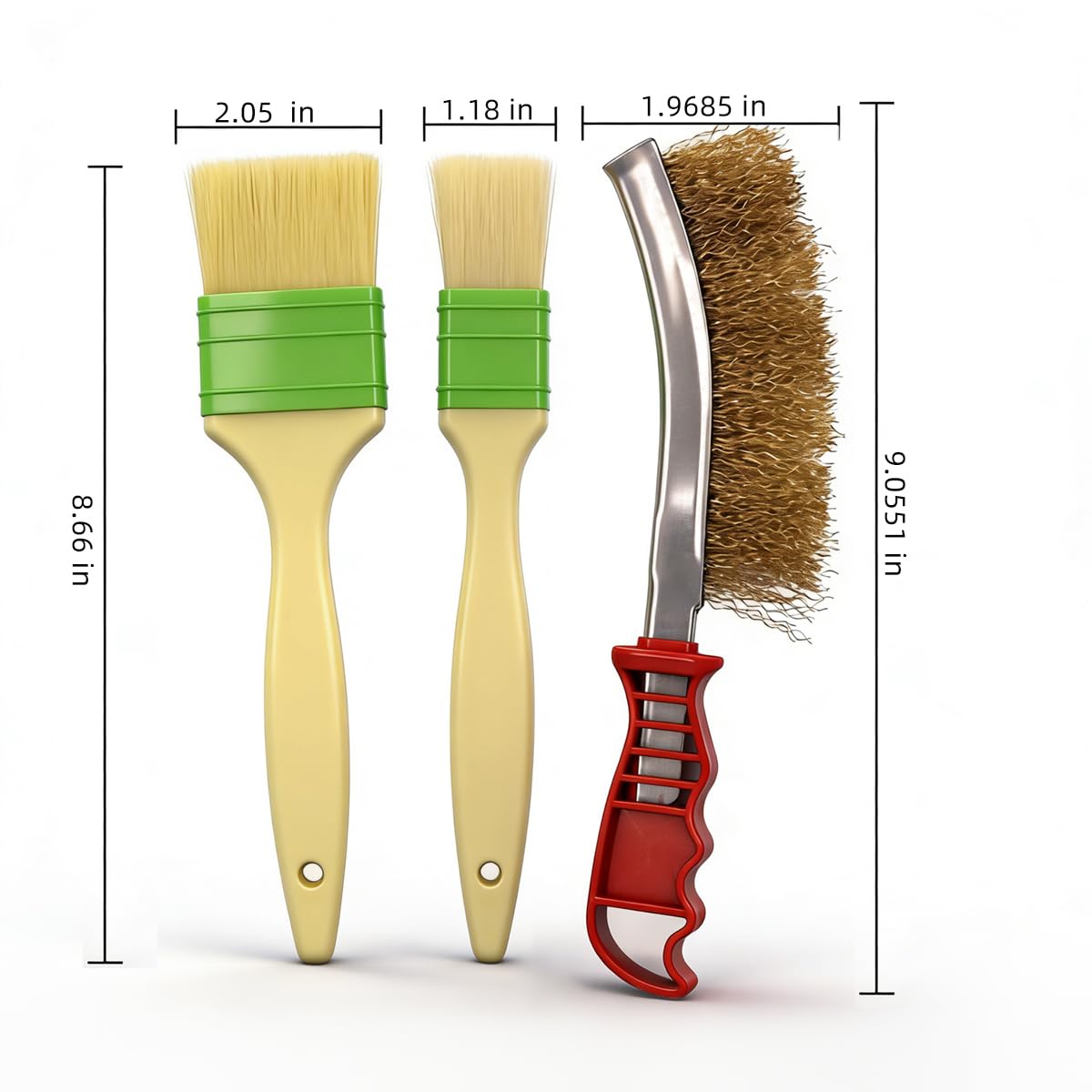 Cnxhmbru BBQ Grill Brush Set with Wire Scraper and Basting Brushes, 3-Piece, 1 in and 2 in Pastry Brushes for Cooking