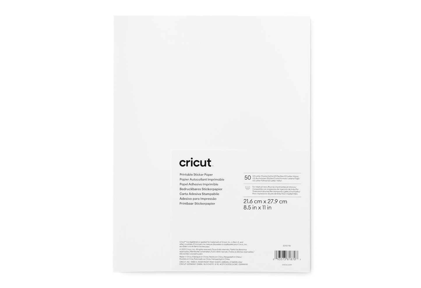 Cricut Sticker Paper (50 White Sheets, 8.5x11), Printable Stickers For Inkjet Printers - Works with Joy Xtra, Explore, & Maker Machines