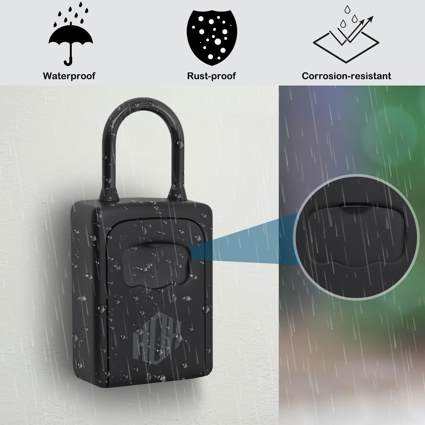 HOX Key Lock Box, Resettable Combination Lockbox, Wall Mount & Portable Waterproof Security Safe Lockbox, for Outdoor Home Office Door Handle, Gray (1 Pack)
